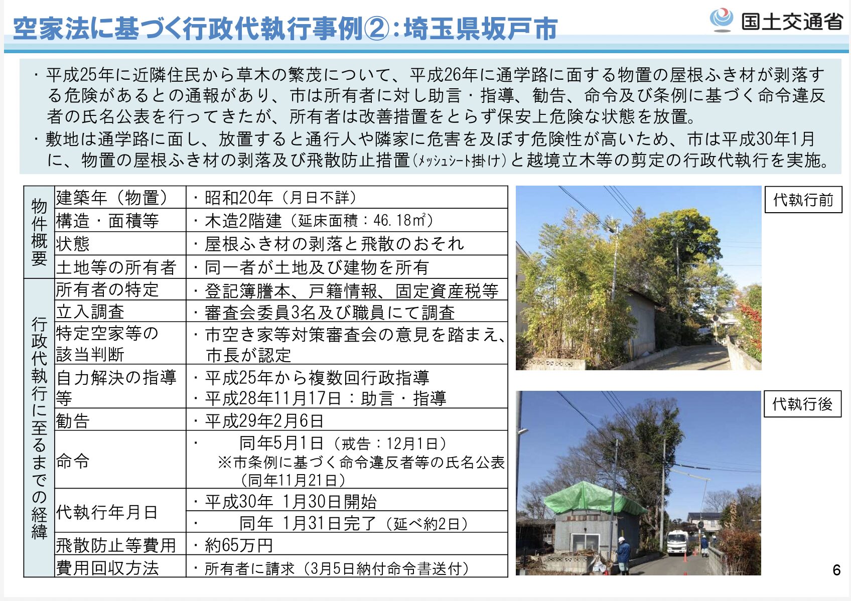 行政代執行の事例　埼玉県坂戸市
