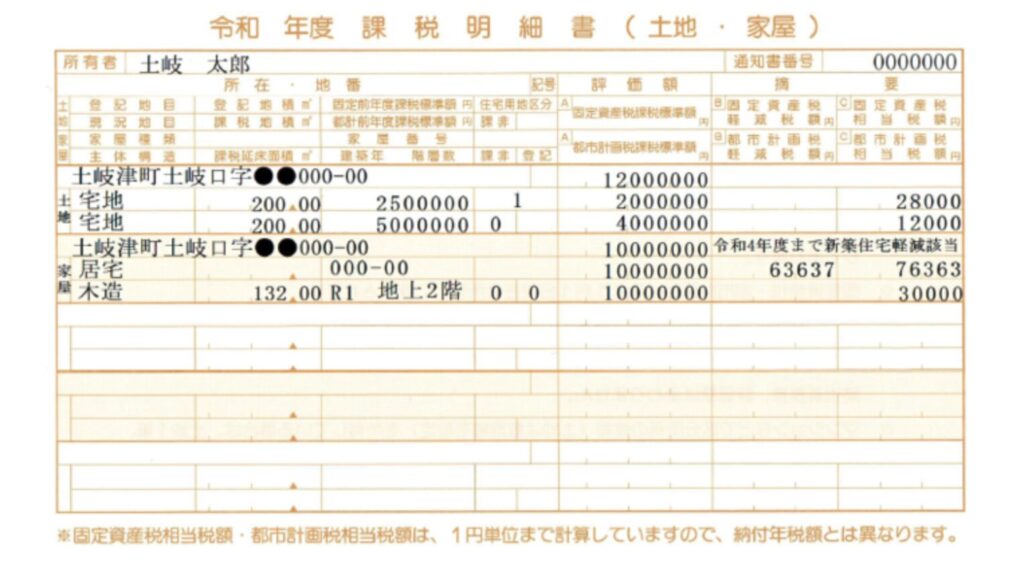 課税明細書の見本（岐阜県土岐市）